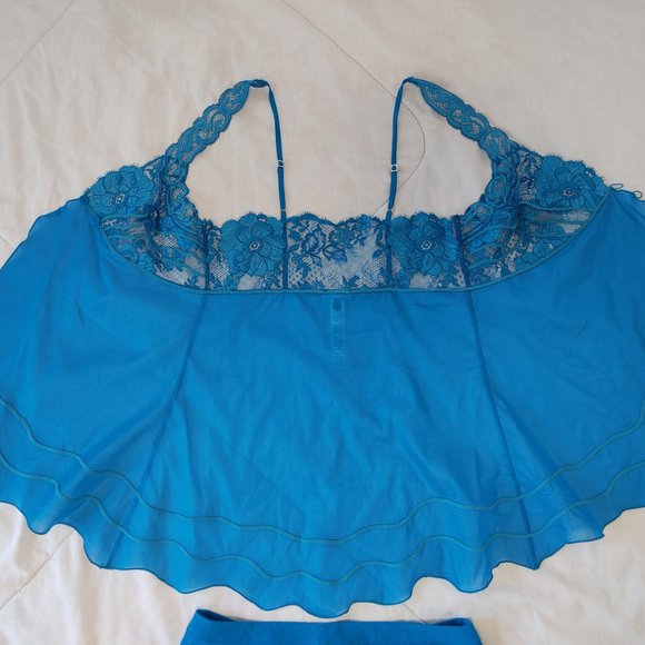 NEW La Perla Desert Rose Blue Organza Pyjama Top & Bottom With Lace & Embroidery - Picture 14 of 16